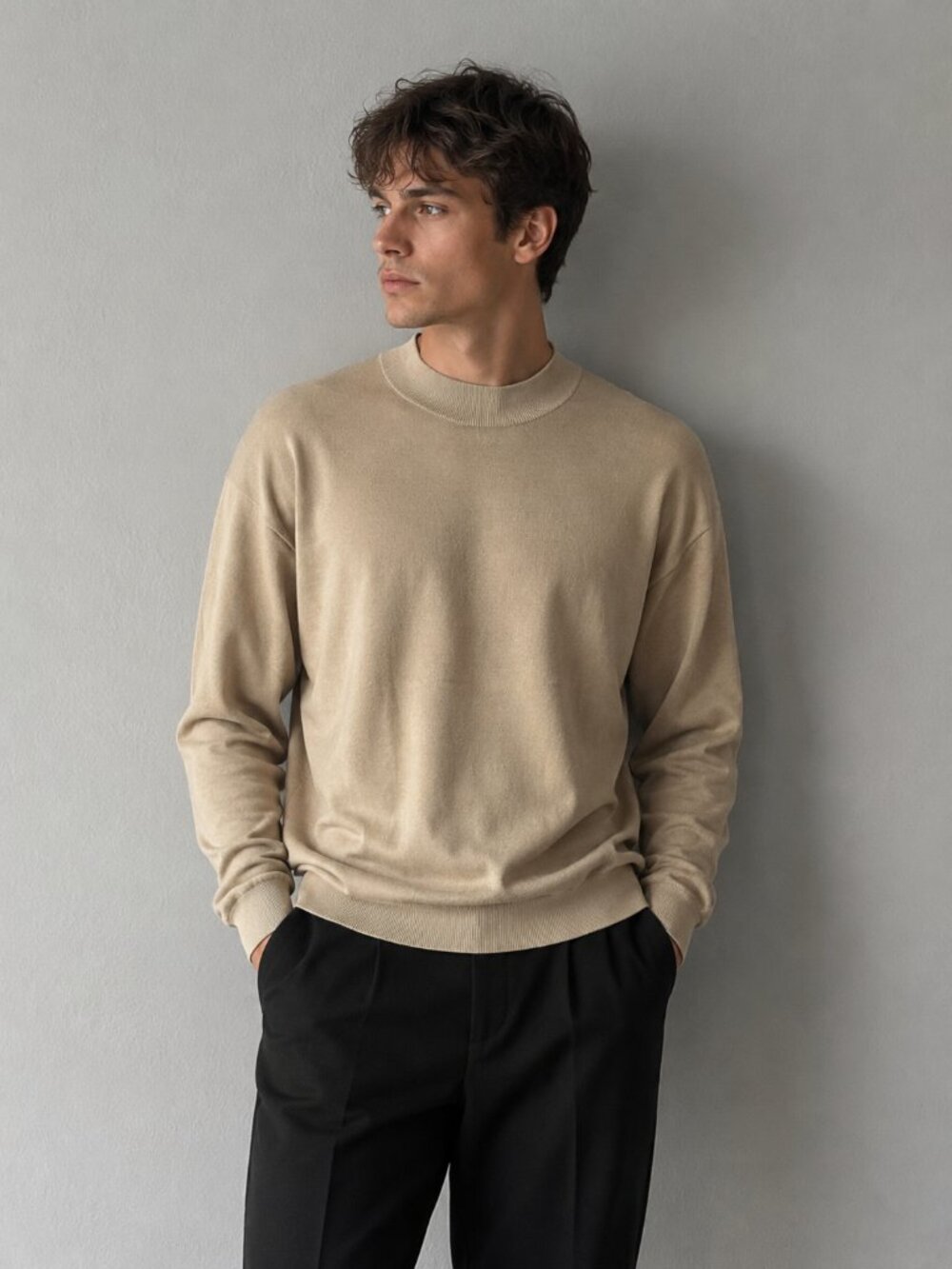 Pronto Uomo Mens XXL Tall Cotton & Silk Blend Beige Taupe Lightweight Sweater
